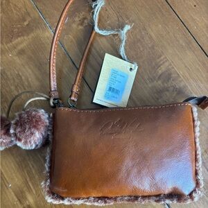 Patricia Nash Tan Leather Clutch with Fur Trim